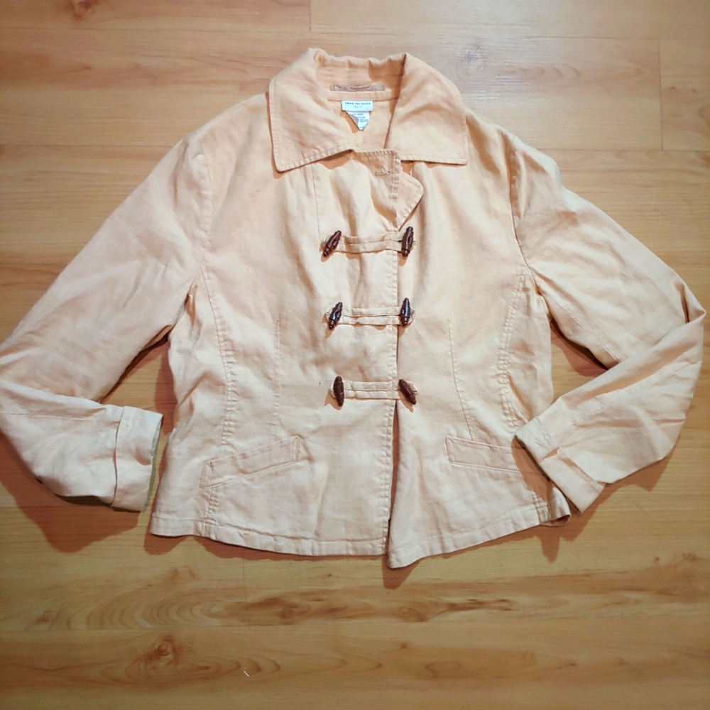 Dries Van Noten Hemp Cotton Jacket Double Breasted Sz 40 Toggle button peach
